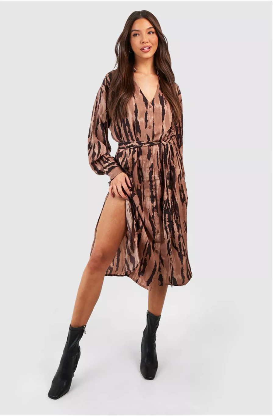 ANIMAL PRINT MIDI SHIRT DRESS Rejuvenate