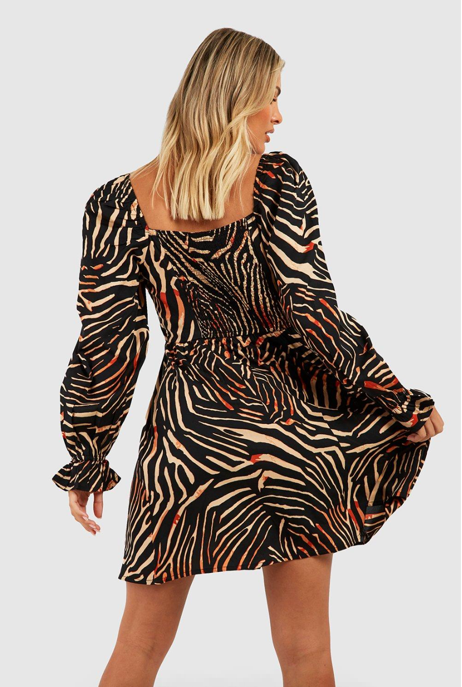 ANIMAL PRINT SQUARE NECK SMOCK DRESS