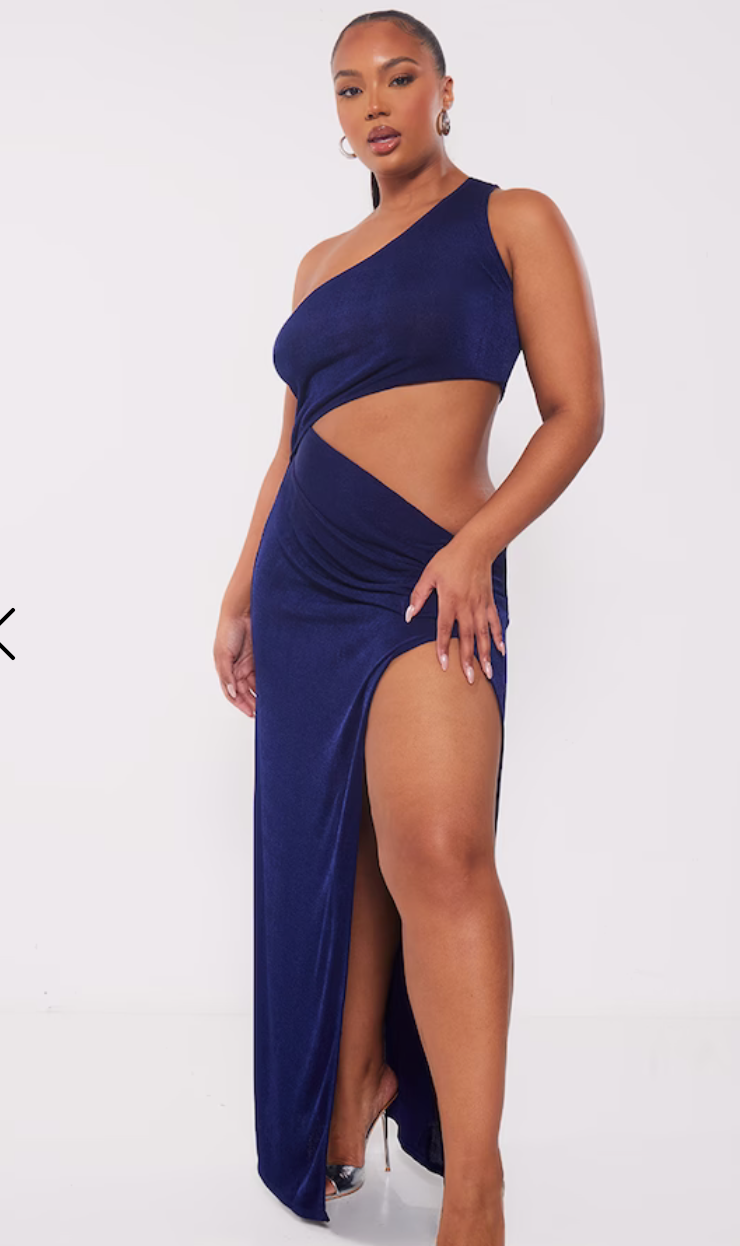 Plus Navy Acetate One Shoulder Cut Out Midi Dress