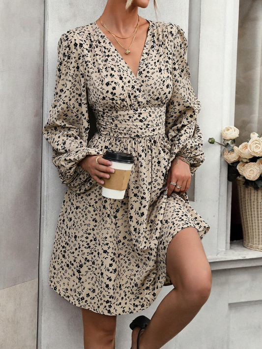 Women's Floral Print Lantern Sleeve Dress