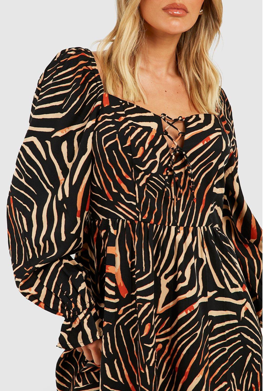 ANIMAL PRINT SQUARE NECK SMOCK DRESS