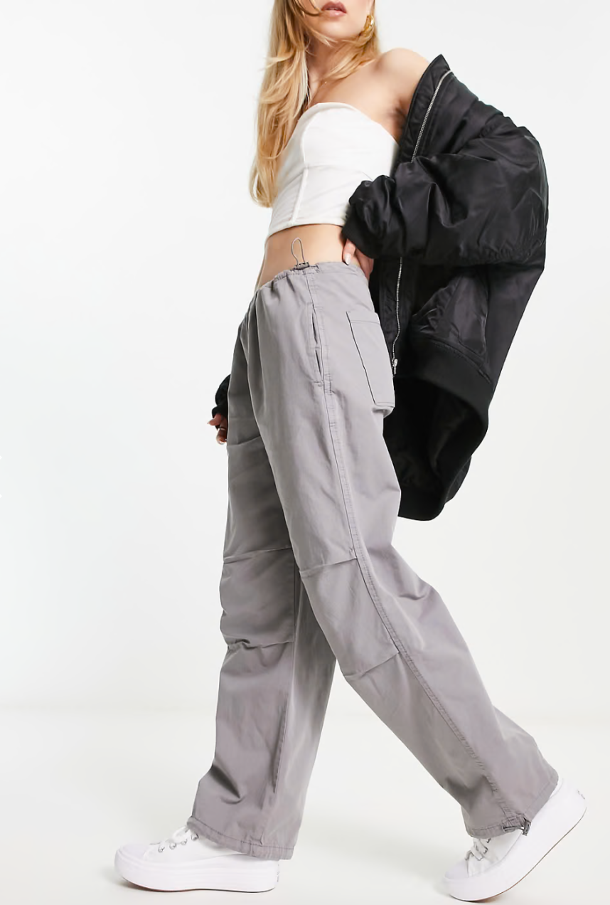 Stradivarius parachute pants in light gray