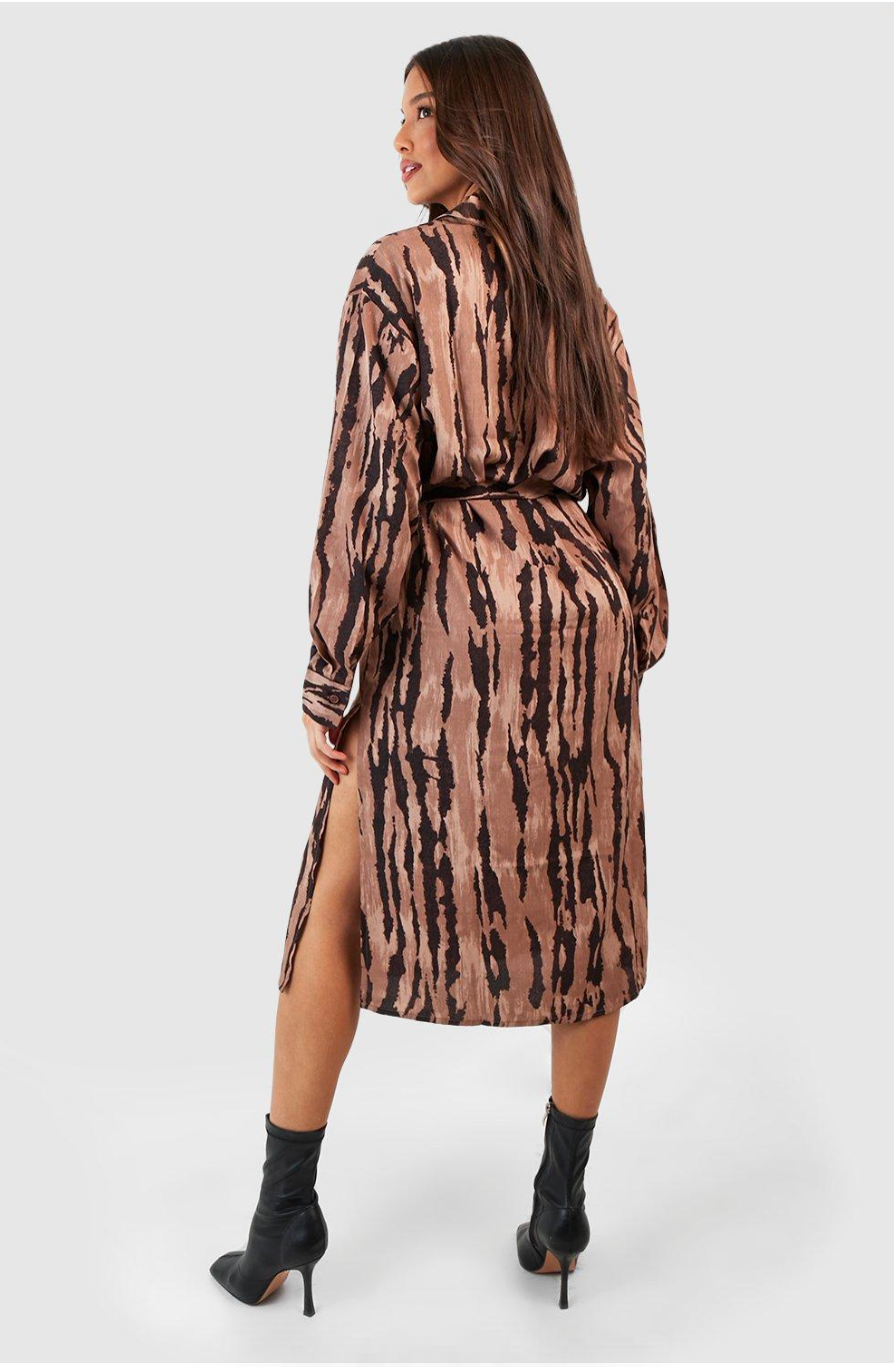 ANIMAL PRINT MIDI SHIRT DRESS