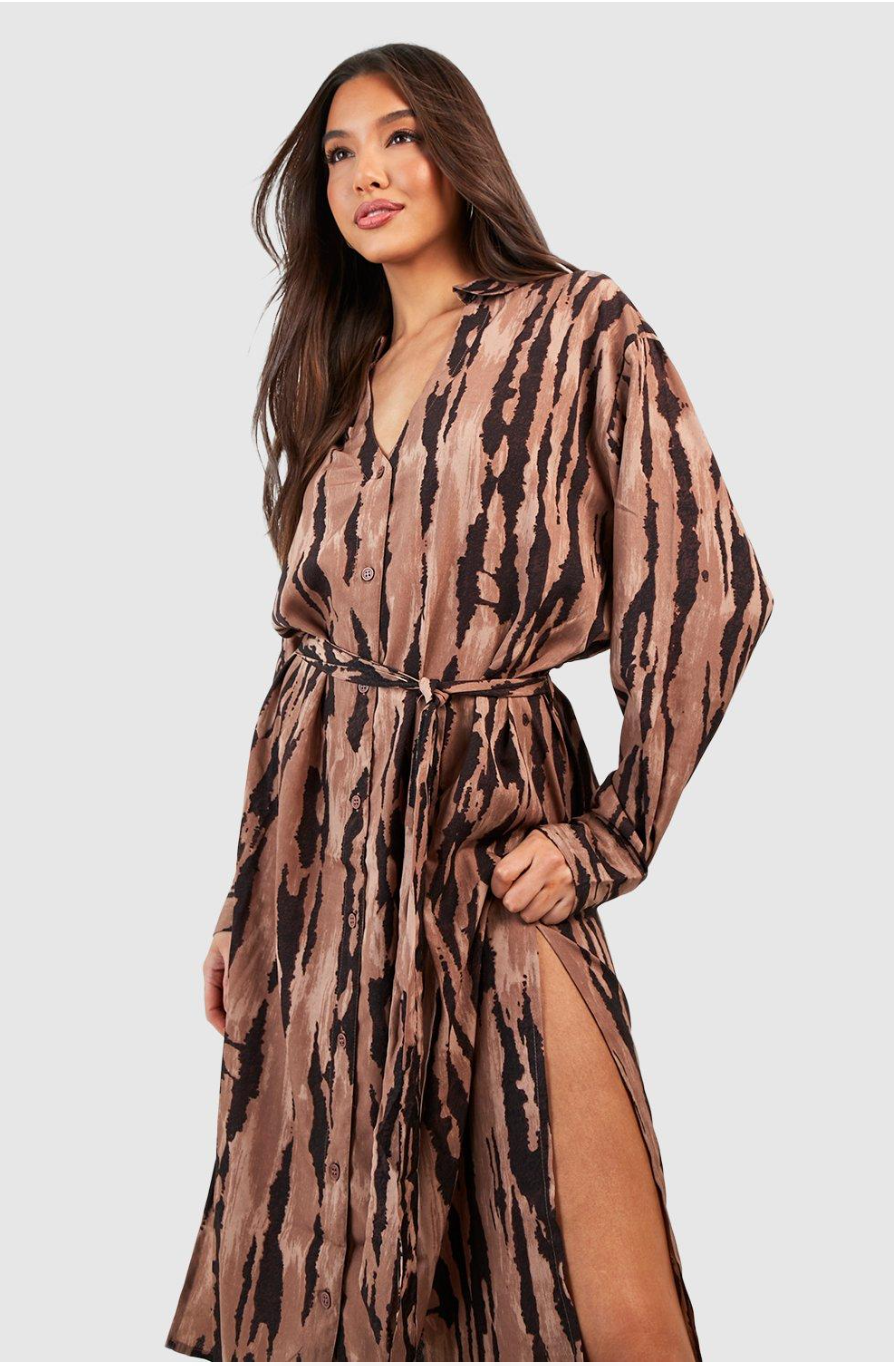 ANIMAL PRINT MIDI SHIRT DRESS