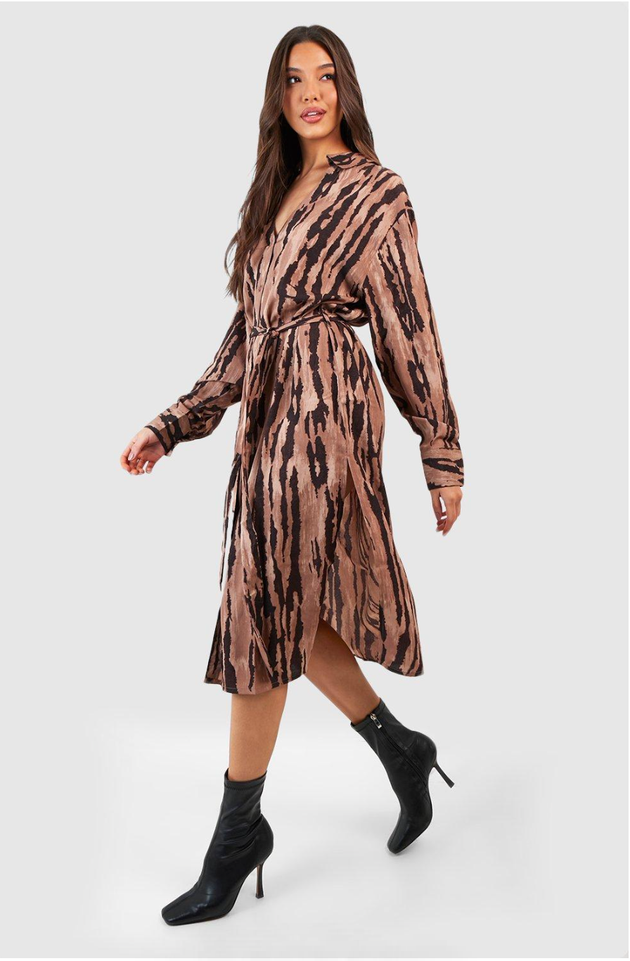 ANIMAL PRINT MIDI SHIRT DRESS