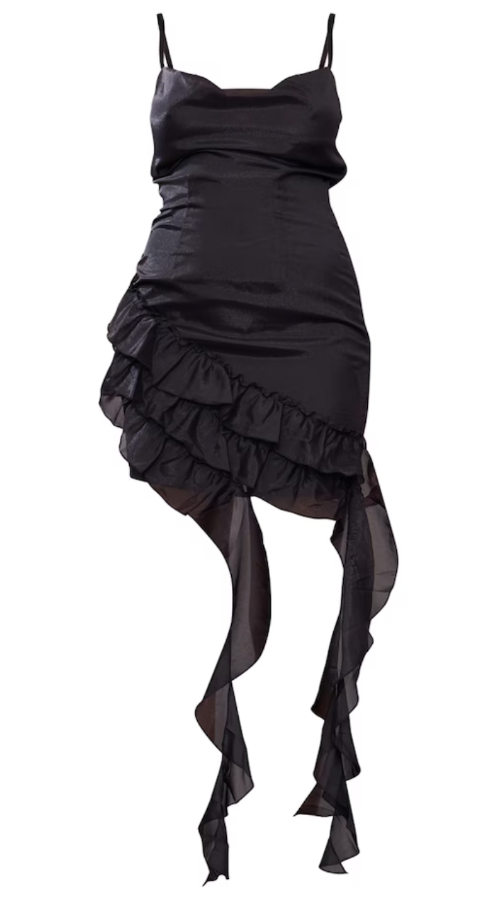 Tall Black Textured Frill Mini Dress